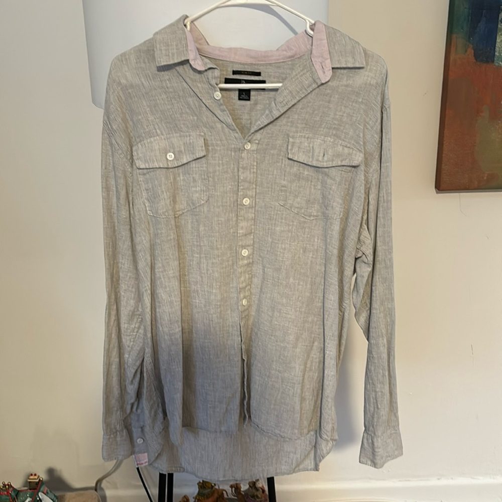 Marc Anthony, L, slim fit linen men’s button down shirt, grey